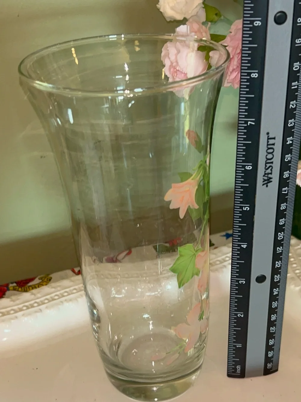 Vintage Franciscan Desert Rose Style Hand-Painted Pink Floral Glass Vase